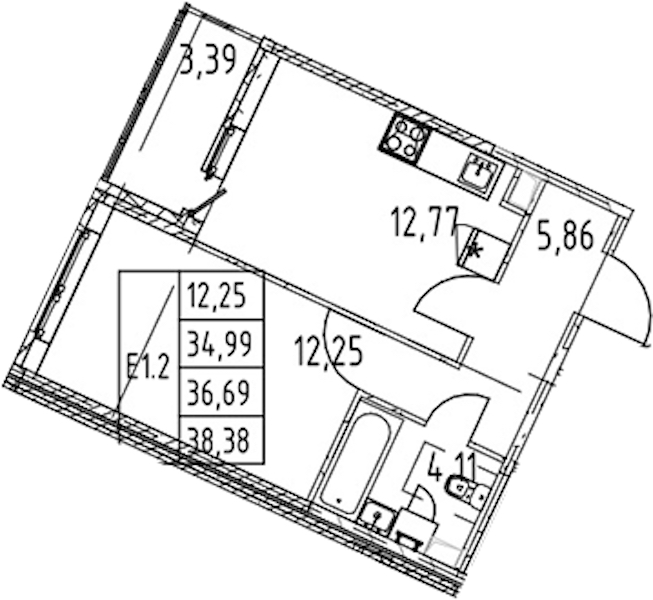 1-комнатная квартира 34.99 м², 2/12 эт., ЖК «Полис ЛАВрики»